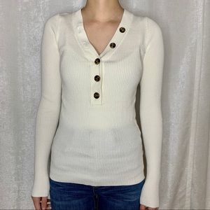 H&M White V-Neck Sweater XS